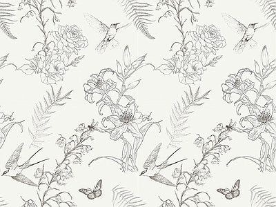 Papier peint fleurs gravées, aperçu du design