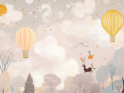 Papier peint ciel de montgolfières dorées, aperçu du design