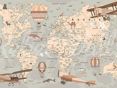 Aperçu de Papier peint carte du monde des aviateurs – Chambre enfant sur votre mur