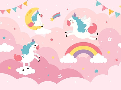 Aperçu de Papier peint licornes arc-en-ciel – Chambre bébé sur votre mur