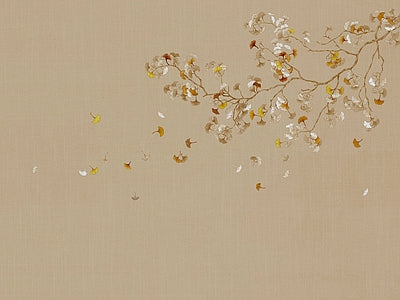 Papier peint ginkgo doré sur olive, aperçu du design