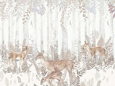 Papier peint cerfs et bouleaux blancs, aperçu du design