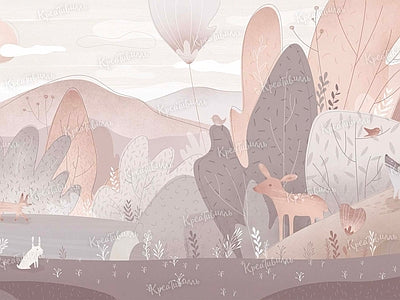 Papier peint montagnes et animaux sépia, aperçu du design