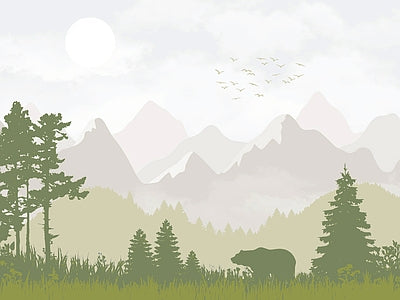 Papier peint ours sous les montagnes, aperçu du design