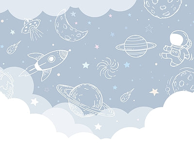 Papier peint planètes et nuages bleus, aperçu du design