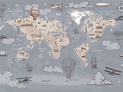Aperçu de Papier peint carte du monde ardoise – Salon sur votre mur