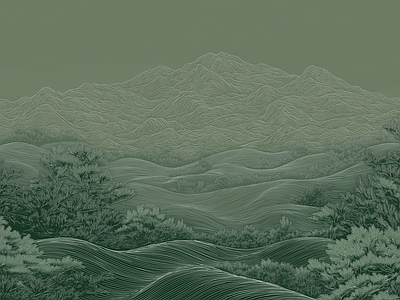 Papier peint brume vert forêt, aperçu du design