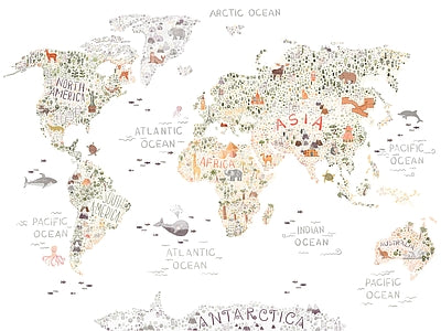 Aperçu de Papier peint carte du monde ivoire – Chambre enfant sur votre mur