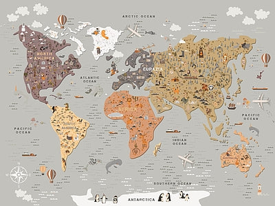 Papier peint carte du monde ocre, aperçu du design