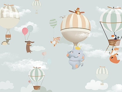 Papier peint animaux en montgolfière, aperçu du design