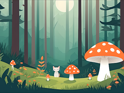 Papier peint forêt aux champignons, aperçu du design