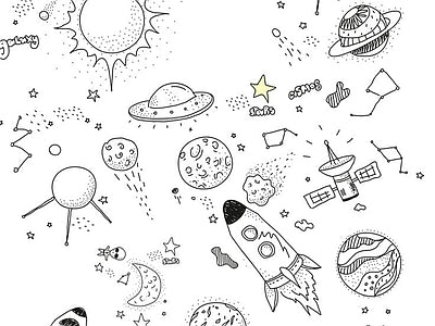 Aperçu de Papier peint doodles de l'espace – Chambre ado sur votre mur