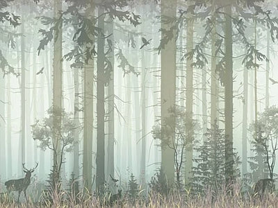 Aperçu de Papier peint forêt brumeuse – Salon sur votre mur