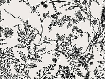 Aperçu de Papier peint fleurs à l'encre – Salon sur votre mur