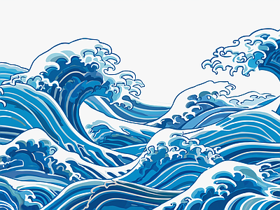 Papier peint vagues japonaises bleues, aperçu du design