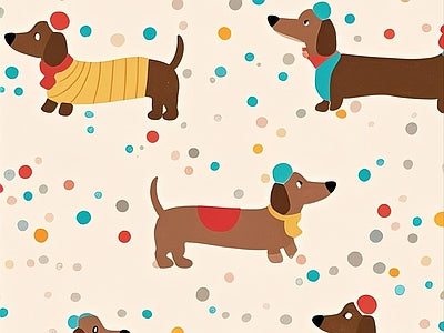 Papier peint teckels et confettis, aperçu du design