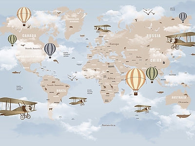 Aperçu de Papier peint carte du monde des avions – Chambre enfant sur votre mur