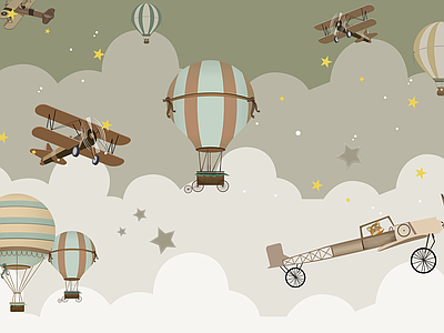 Papier peint montgolfières et biplans, aperçu du design