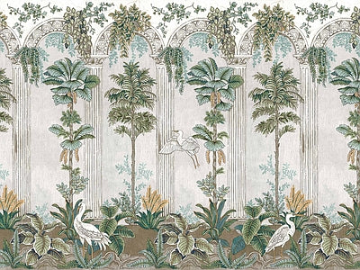 Papier peint palmeraie blanche, aperçu du design