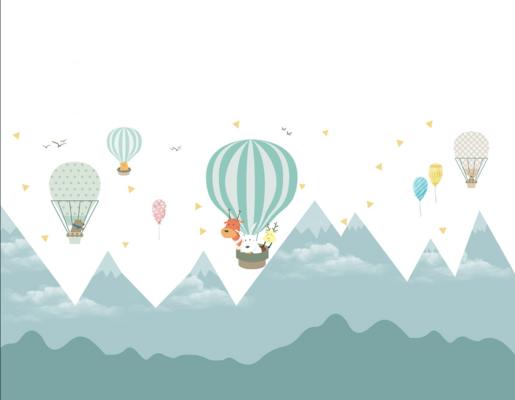 Aperçu de Papier peint montgolfières vert d'eau – Chambre bébé sur votre mur