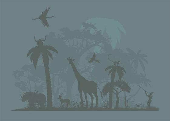 Aperçu de Papier peint silhouettes de la savane ardoise – Chambre bébé sur votre mur