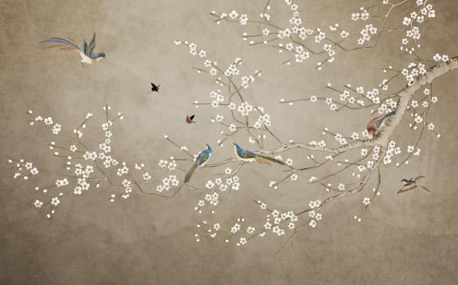 Aperçu de Papier peint fleurs blanches sur olive – Chambre adulte sur votre mur
