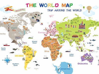 Papier peint carte du monde multicolore, aperçu du design