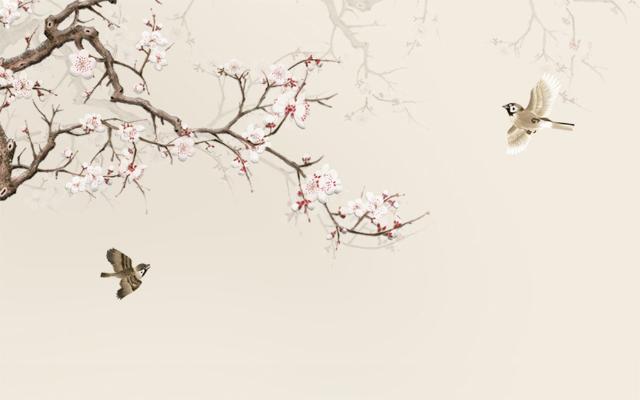 Aperçu de Papier peint oiseaux sur la branche – Chambre adulte sur votre mur