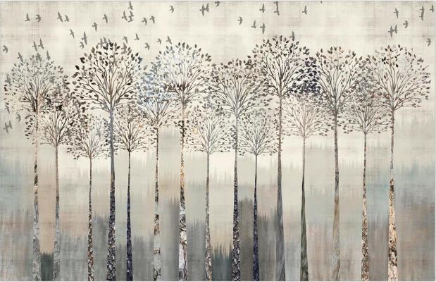 Aperçu de Papier peint bouleaux dans la brume – Salon sur votre mur