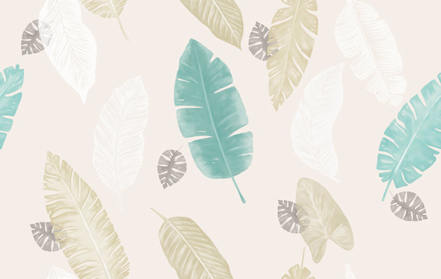 Aperçu de Papier peint feuilles aquarelle turquoise – Salon sur votre mur