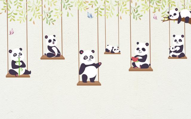 Papier peint pandas sur la balançoire, aperçu du design