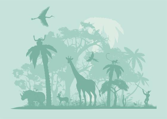 Papier peint silhouettes de la savane vert d'eau, aperçu du design