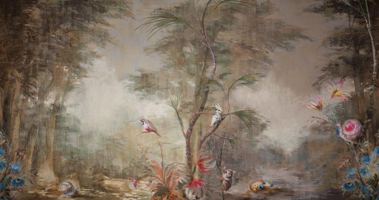 Aperçu de Papier peint sous-bois ambré – Salon sur votre mur