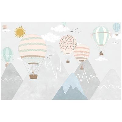 Papier peint montgolfières et sommets crème, aperçu du design