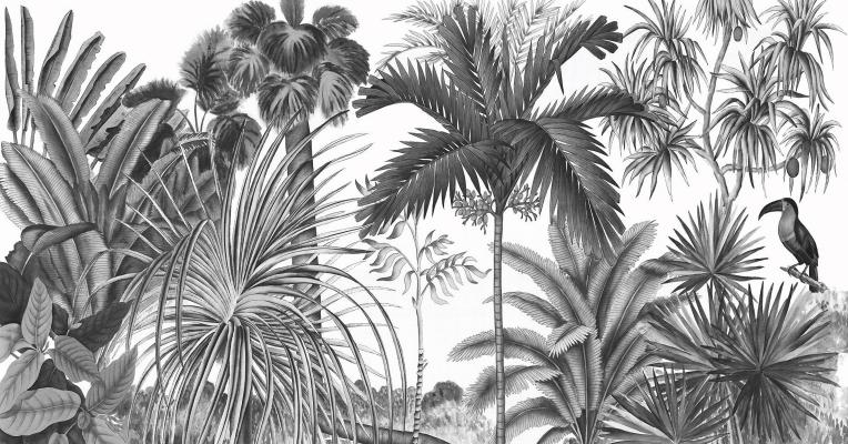 Papier peint jungle à l'encre, aperçu du design