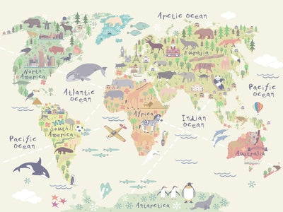 Aperçu de Papier peint carte du monde vert tendre – Chambre enfant sur votre mur