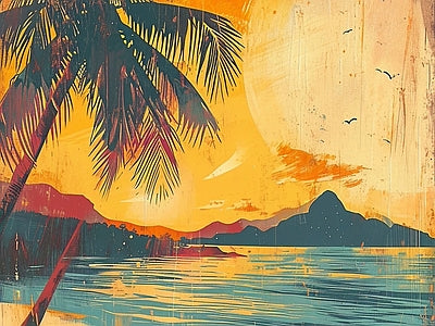 Aperçu de Papier peint coucher de soleil tropical – Salon sur votre mur