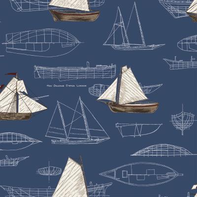 Papier peint voiliers et baleines, aperçu du design