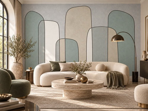 Papier peint arches art déco posé dans un salon