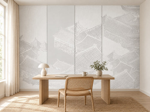 Papier peint arches grises posé dans un bureau