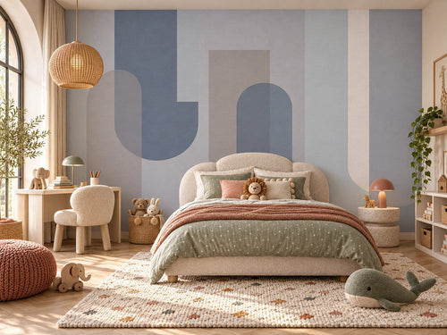 Papier peint arches pastel posé dans une chambre d'enfant