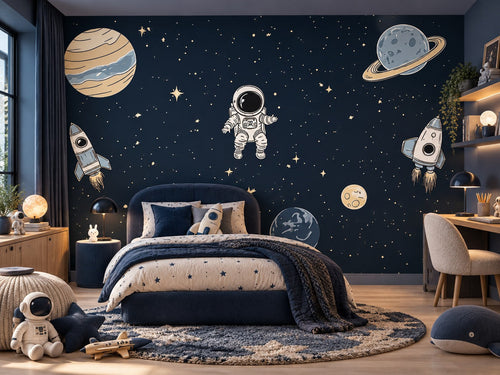 Papier peint astronaute de minuit posé dans une chambre d'enfant