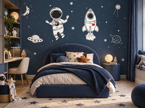 Papier peint astronautes de nuit posé dans une chambre d'enfant