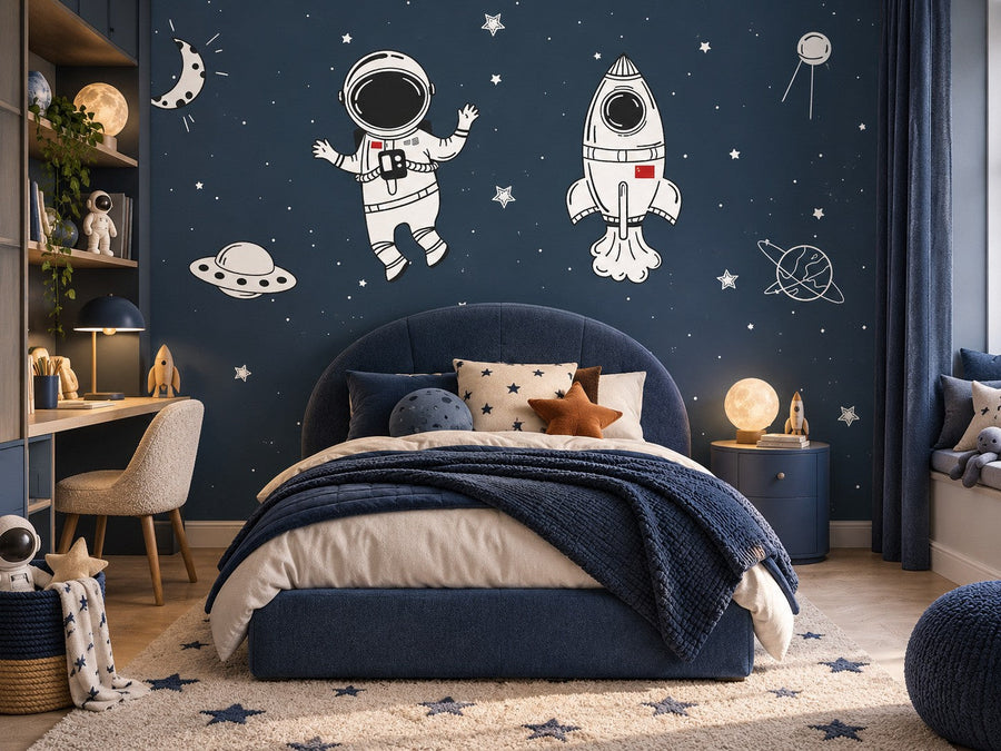 Papier peint astronautes de nuit posé dans une chambre d'enfant