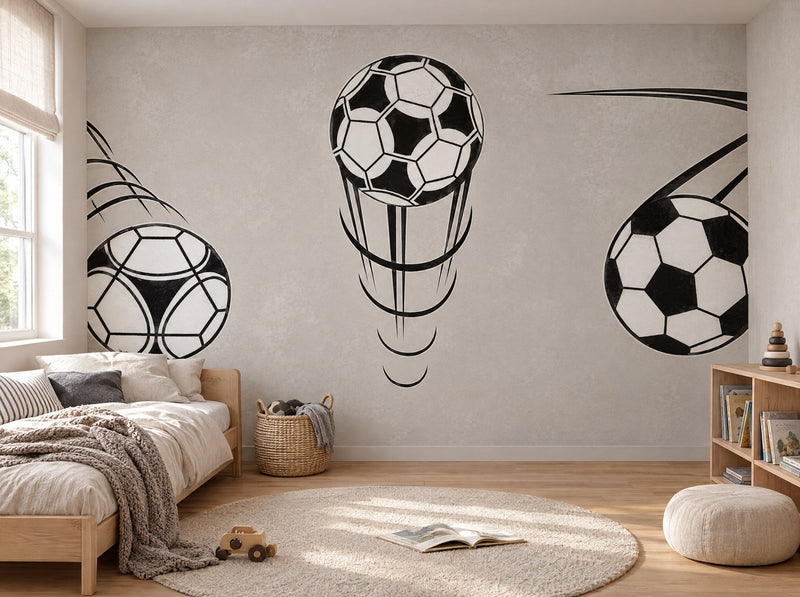 Papier peint ballons en mouvement posé dans une chambre d'enfant