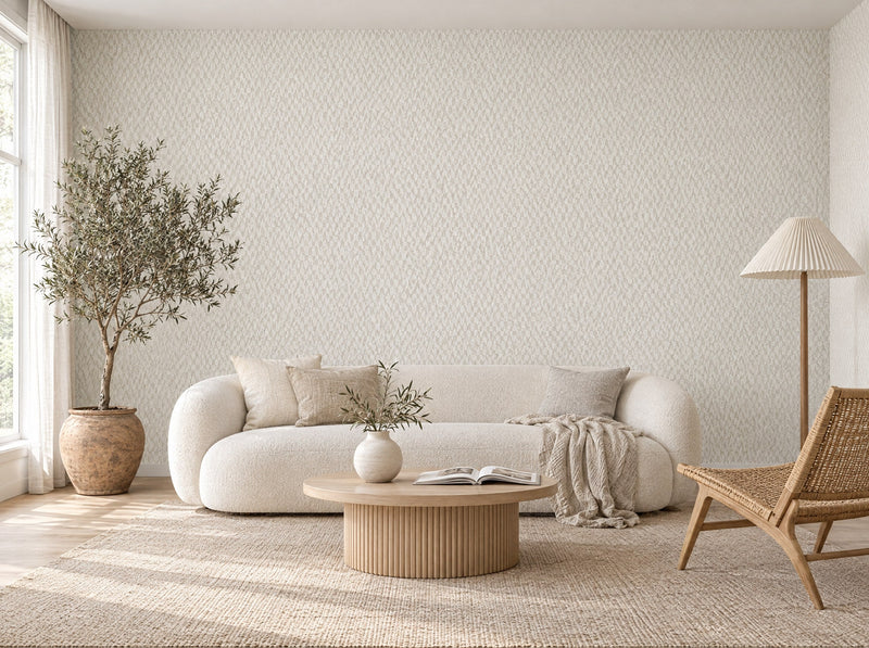 Papier peint blanc graphique posé dans un salon