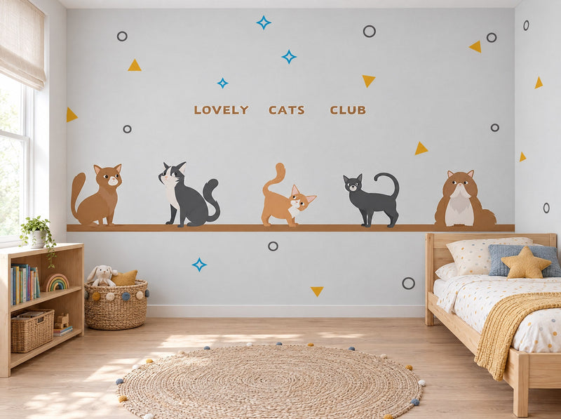 Papier peint chats et chiens posé dans une chambre d'enfant