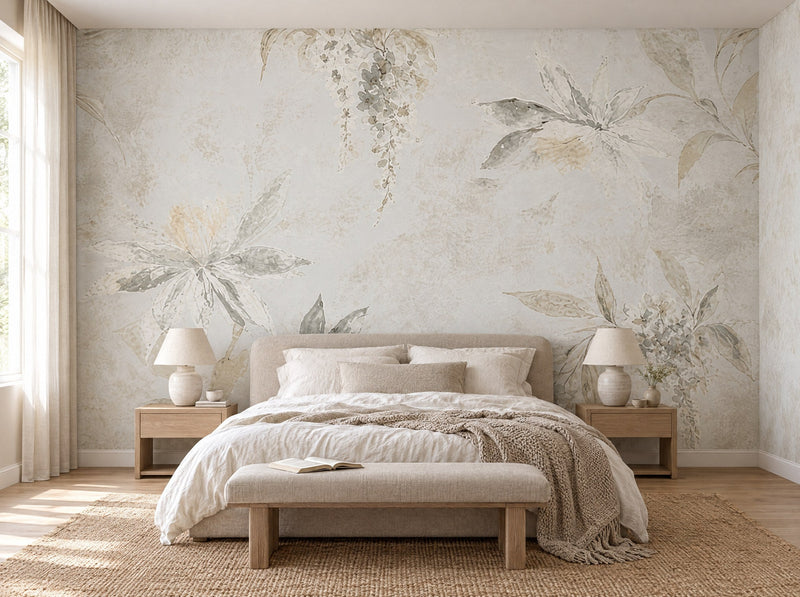 Papier peint fleurs pâles posé dans une chambre
