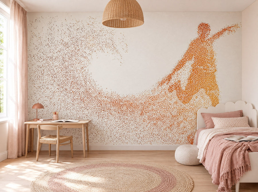 Papier peint footballeur en éclats posé dans une chambre d'enfant