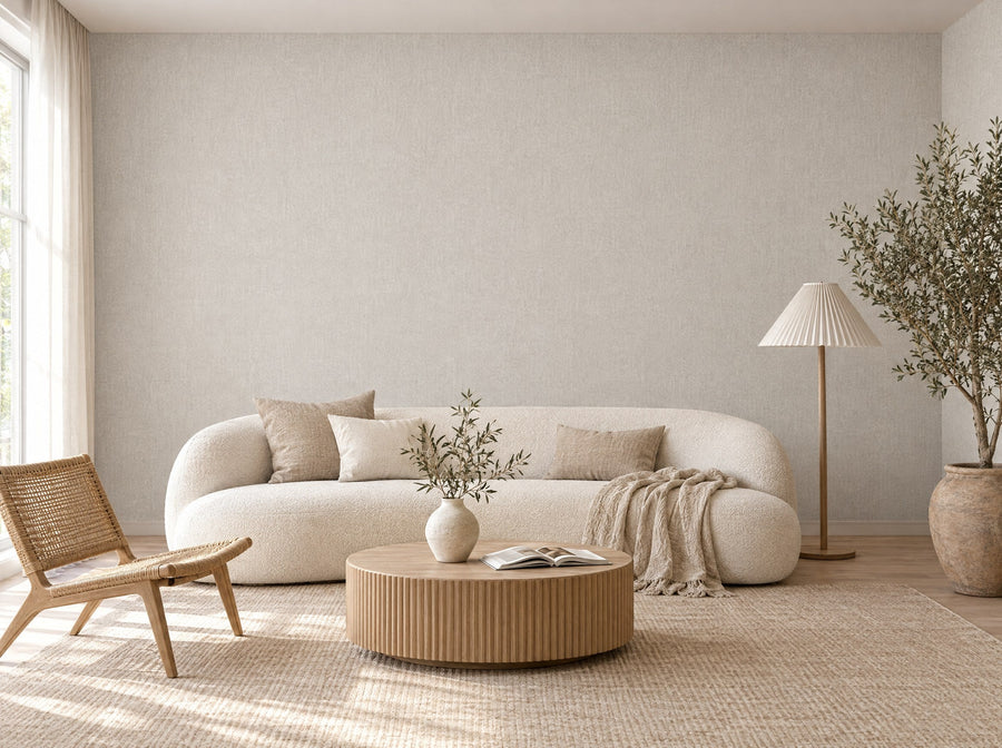 Papier peint gris perle posé dans un salon